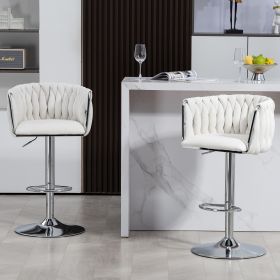 360Â° Fabric cover Swivel Bar Stools Set of 2, Adjustable Counter Height Bar Chairs with Woven Back & Footrest