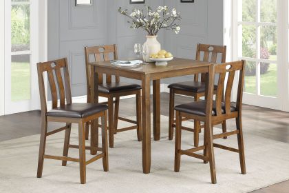 Brown Finish 5pc Counter Height Set Dining Table and 4 Chairs Upholstered Seat Wooden Kitchen Dining Furniture Set Transitional Style