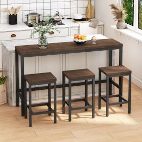 Modern Design Kitchen Dining Table,Pub Table,Long Dining Table Set with 3 Stools,Easy Assembly,Dark Brown (Same SKU:W75767952)