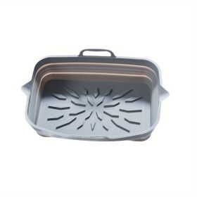 Rectangular Air Fryer Liners; Foldable Silicone Tray; Air Fryer Accessories; Reusable Grill Plate; Heat Resistant Microwave Silicone Plate; Home (Color: Grey, Quantity: 2)