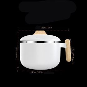 1pc 304 Stainless Steel Instant Noodle Bowl; Large Capacity Instant Noodle Bowl With Lid; Dual-purpose Anti-scalding Portable Tableware; Student (Color: Instant Noodle Bowl With Imitation Wooden Handle-White)