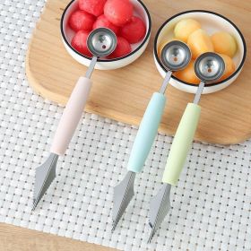 Steel Fruit Digger Cutting Watermelon Artifact Fruit Ball Digging Ball Ice Cream Round Spoon Fruit Cutting Carving Knife (Color: green)