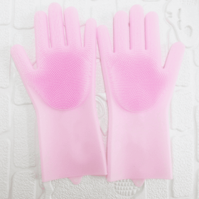 1 Pair Dishwashing Cleaning Gloves Magic Silicone Rubber Dish Washing Glove For Household Scrubber Kitchen Clean Tool Scrub (Color: Pink, size: 1 Pair)