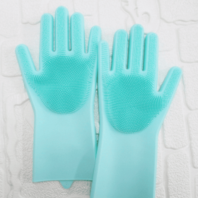 1 Pair Dishwashing Cleaning Gloves Magic Silicone Rubber Dish Washing Glove For Household Scrubber Kitchen Clean Tool Scrub (Color: green, size: 1 Pair)