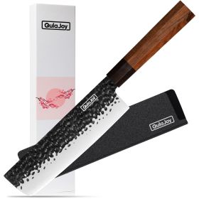 Qulajoy 7 Inch Santoku Knife - Professional Japanese Chef Knife - Razor Sharp 9cr18mov Blade - Hammered Kitchen Knife - Octagonal Rosewood Handle (size: Nakiri)