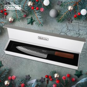 Qulajoy 7 Inch Santoku Knife - Professional Japanese Chef Knife - Razor Sharp 9cr18mov Blade - Hammered Kitchen Knife - Octagonal Rosewood Handle (size: Chef)