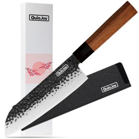 Qulajoy 7 Inch Santoku Knife - Professional Japanese Chef Knife - Razor Sharp 9cr18mov Blade - Hammered Kitchen Knife - Octagonal Rosewood Handle (size: Santoku)