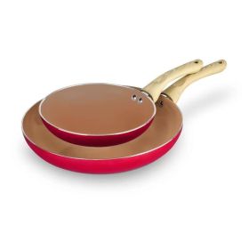 2pc Non Stick Ceramic Pans (Color: Red)